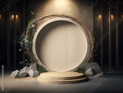 branches circle podium modern luxury simple. product cosmetic presentation. Generative AI