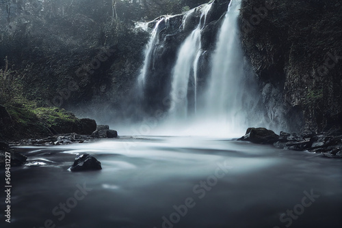 Wallpaper background of a beautiful waterfall scenery. Generative ai
