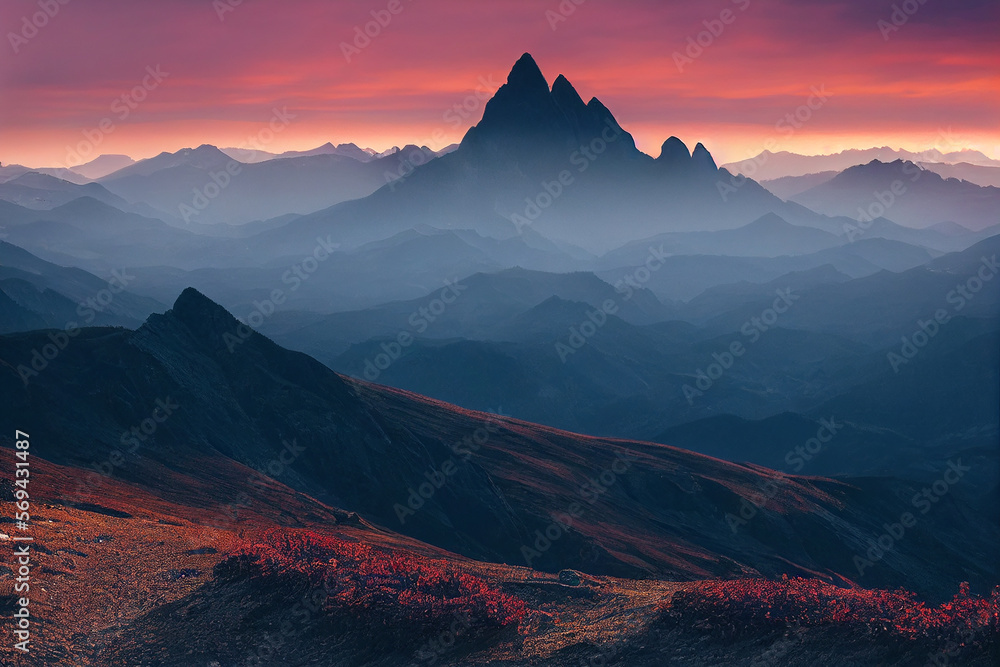Wallpaper background of a beautiful mountain scenery. Generative ai