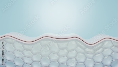 Bubble of Hyaluronic Acid serum drop on Wrinkled skin, improves hydration and smooths skin. 3D rendering. photo