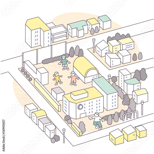 学校のある町並み