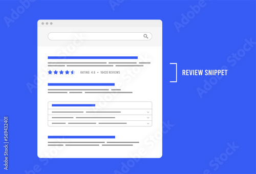 Review snippets - search engine feature with yellow star rating based on review for website in serp - search engine results page