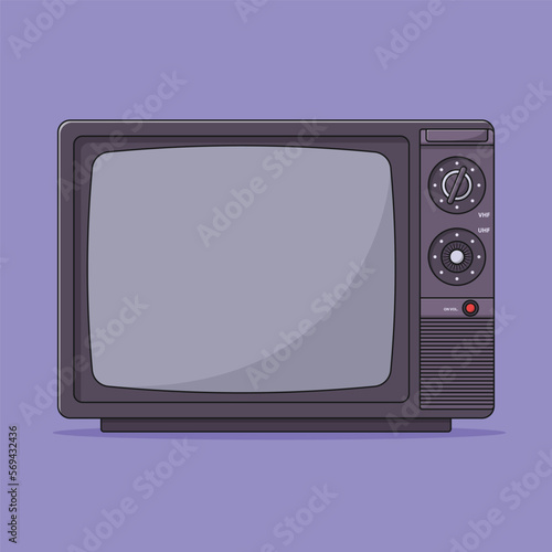 Retro TV Vector Icon Illustration with Outline for Design Element, Clip Art, Web, Landing page, Sticker, Banner. Flat Cartoon Style