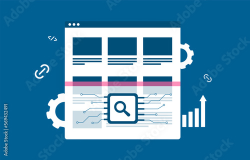 Search Engine Crawler Bot scanning web page to index its content, looking for changes and updates. Depicting the efficiency and significance of regular indexing for improved search engine results