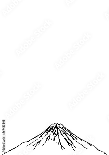 富士山の白黒イラストです