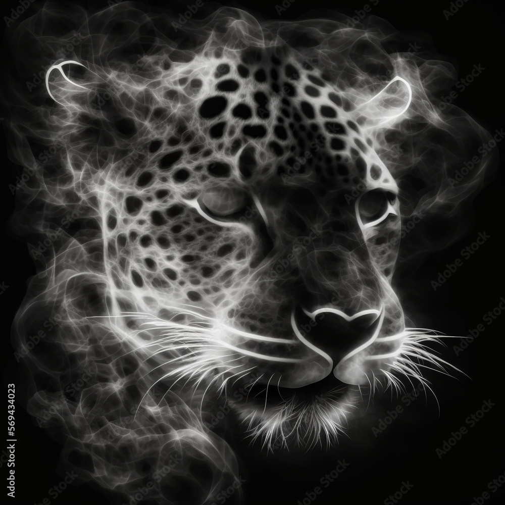A leopard made of white smoke on a minimalist black background, bringing an elegant and mystical atmosphere for graphic projects with bewitching allure. Generative AI A leopard made of white smoke on a minimalist black background, bringing an elegant and mystical atmosphere for graphic projects with bewitching allure. Generative AI