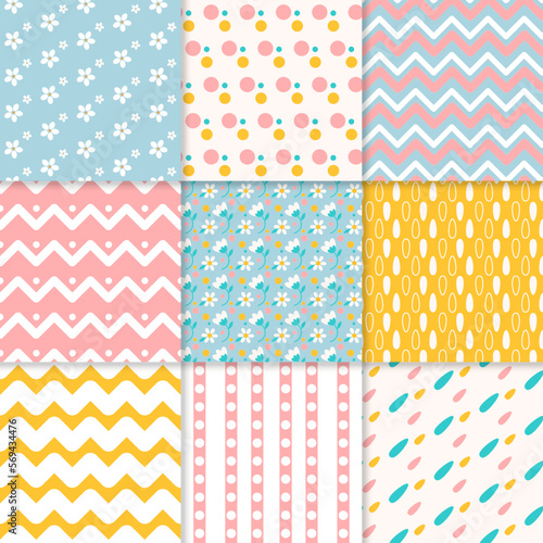 Collection of seamless simple pattern lines in pastel spring colors