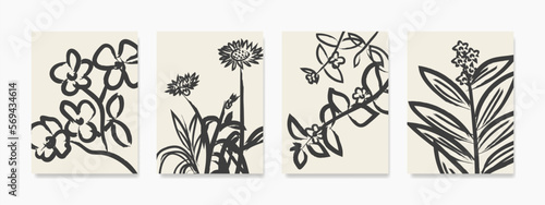 Botanical wall art. Artistic hand painted leaf line art illustration. Art Design vintage and natural prints for covers, wallpapers, banners, flyers, posters, and related about decoration.