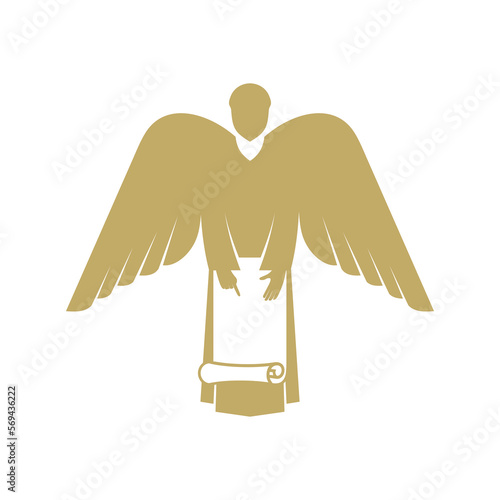 Vector illustration. An angel, God's herald, holds a holy scroll.