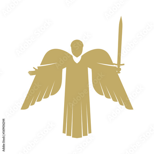 Vector illustration. The angel is God's herald and messenger with a sword in his hand.