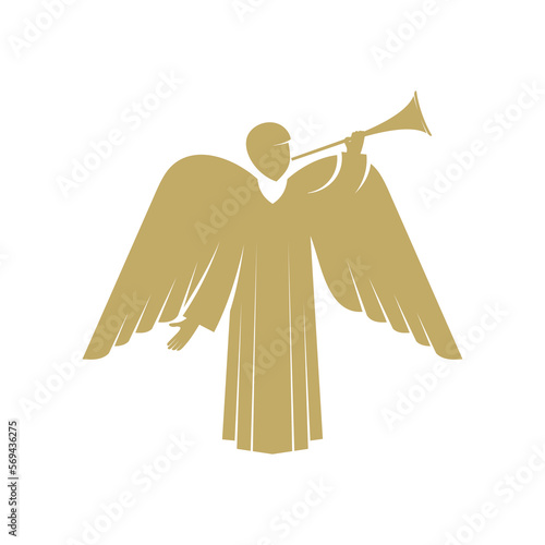 Vector illustration. The angel with the trumpet is God's herald.