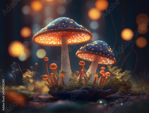 Glowing mushrooms in a fantasy fantasy forest variety of styles, generative AI technology