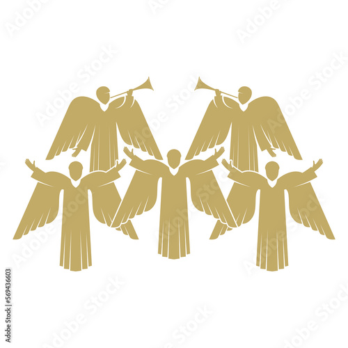 Vector illustration. A chorus of angels praising God in heaven.