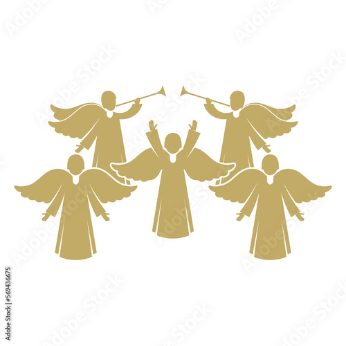 Vector illustration. Angels sing and praise God in heaven.