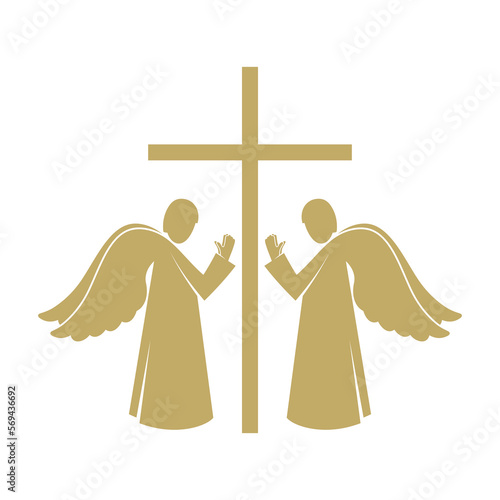 Vector illustration. Angels at the cross of the Lord and Savior Jesus Christ.