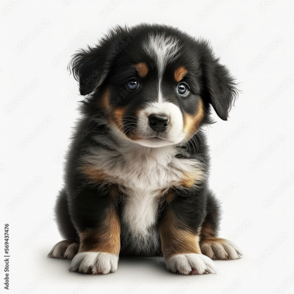 Beautiful happy puppy dog is sitting frontal. Generative AI. Beautiful happy puppy dog is sitting frontal. Generative AI.