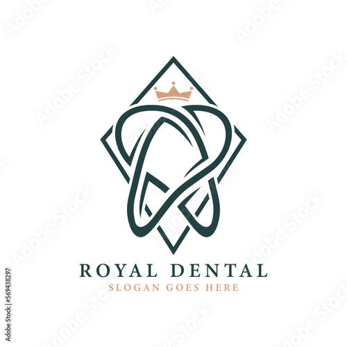 Royal Dental Logo Design. Crown and Modern Teeth Symbol Combination.