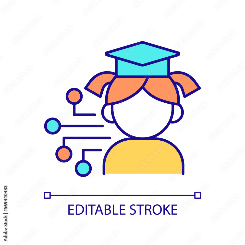 IT education for children RGB color icon. Improving digital literacy of students. ICT in learning process. Isolated vector illustration. Simple filled line drawing. Editable stroke