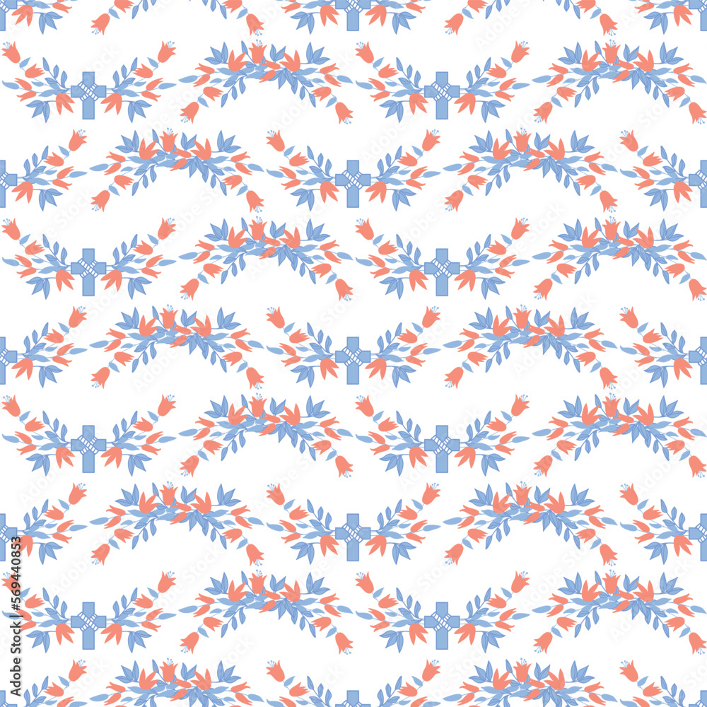 Fototapeta premium Seamless decorative elegant pattern with flowers and cross. Print for textile, wallpaper, covers, surface. Retro stylization. For fashion fabric.