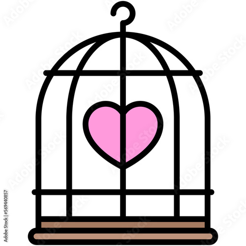 Heart in birdcage icon, Love and heart vector