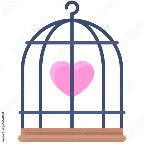 Heart in birdcage icon, Love and heart vector