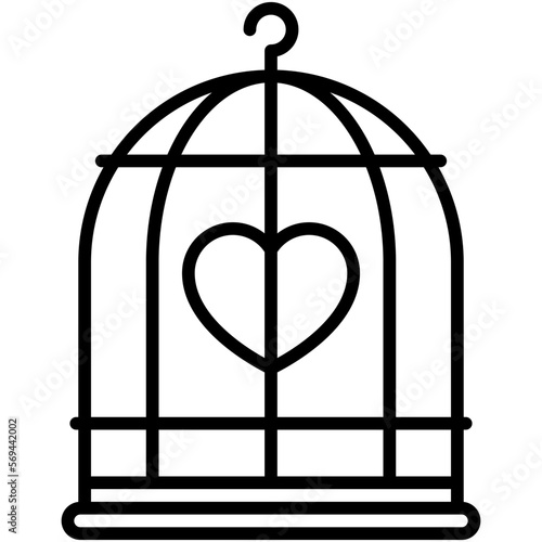 Heart in birdcage icon, Love and heart vector