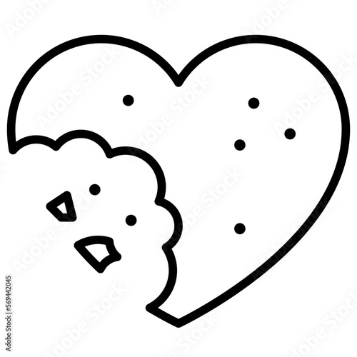 Heart shaped bitten cookie icon, Love and heart vector