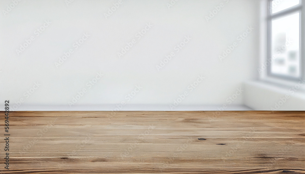 Wood table top with white wall background for product display mockup Wood table top with white wall background for product display mockup