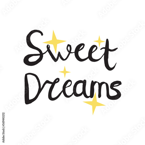 Sweet Dreams lettering quote with stars. Good night wishes concept for print.
