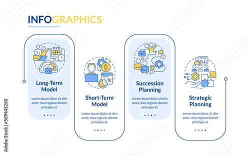 IT staffing models blue rectangle infographic template. Hiring. Data visualization with 4 steps. Editable timeline info chart. Workflow layout with line icons. Lato-Bold, Regular fonts used
