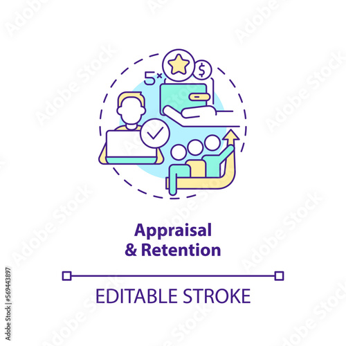 Appraisal and retention concept icon. Salary bonuses. IT staffing process abstract idea thin line illustration. Isolated outline drawing. Editable stroke. Arial, Myriad Pro-Bold fonts used