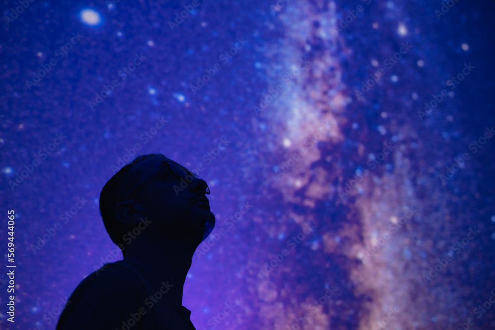 Silhouette of a man with Milky Way starry skies. Silhouette of a man with Milky Way starry skies.