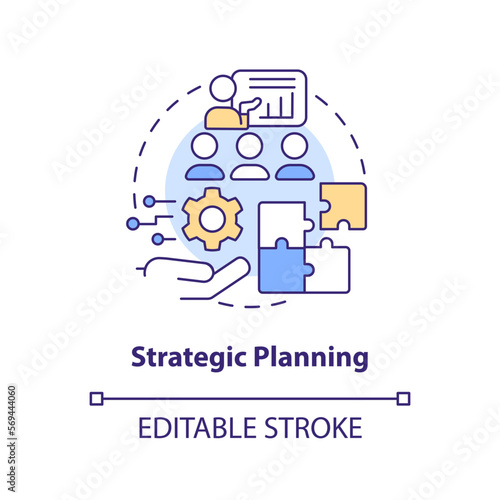 Strategic planning concept icon. Determine goals and objectives. IT staffing model abstract idea thin line illustration. Isolated outline drawing. Editable stroke. Arial, Myriad Pro-Bold fonts used © bsd studio
