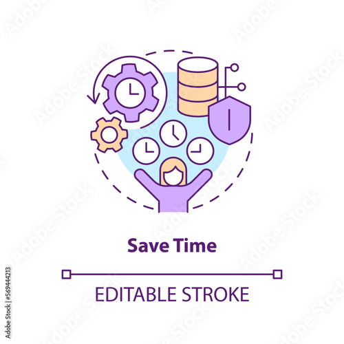 Save time concept icon. Focus on important process. IT staffing service advantage abstract idea thin line illustration. Isolated outline drawing. Editable stroke. Arial, Myriad Pro-Bold fonts used