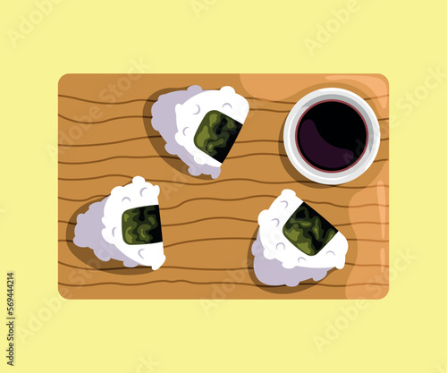 Onigiri with sauce. Japanese food illustration