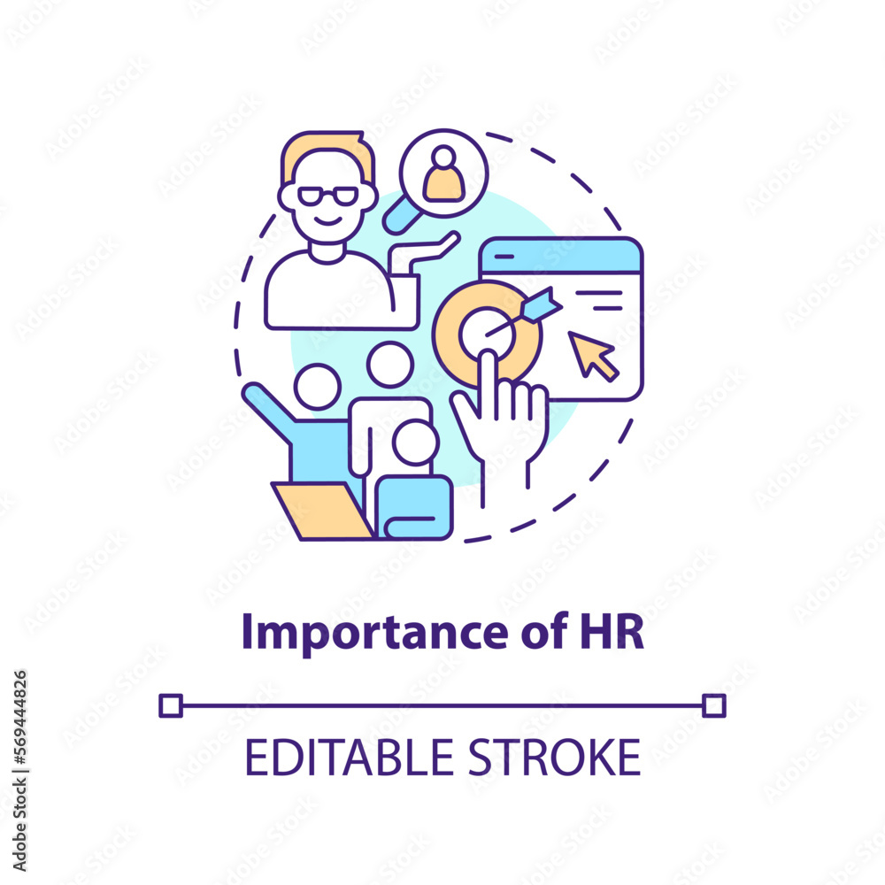 Importance of HR concept icon. Influence of human resources. Recruitment trend abstract idea thin line illustration. Isolated outline drawing. Editable stroke. Arial, Myriad Pro-Bold fonts used