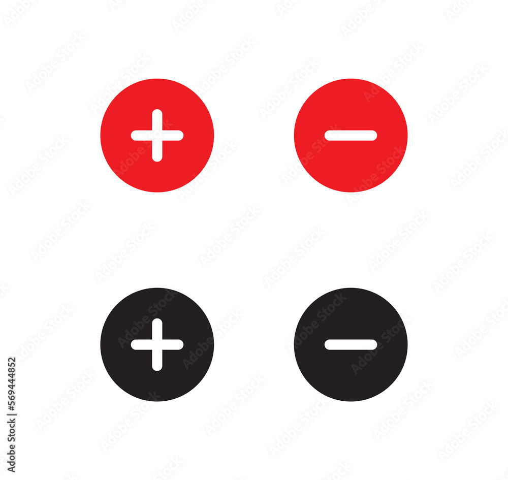Fototapeta premium Plus and minus flat icon set.