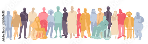 Different people stand side by side together.