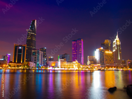 District 1 see from district 2 in Saigon river  Ho Chi Minh city  Vietnam