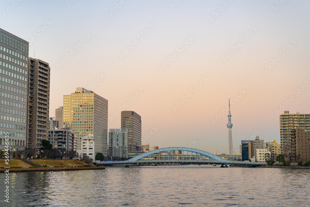 Fototapeta premium 東京水辺ライン船上から見た夕景