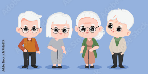International grandparents day. Chibi elderly character cartoon vector. Grandfather and Grandmother cartoon design.