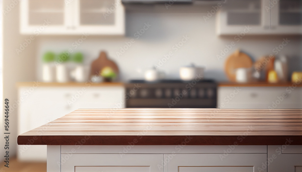 Front view table with a white blurry background created with Generative AI technology Front view table with a white blurry background created with Generative AI technology