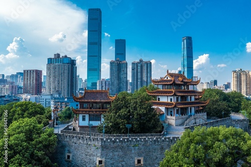 Aerial changsha under the background of the gold center, as the ancient city wall