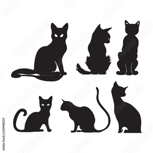 Vector collection of cute cats silhouette 