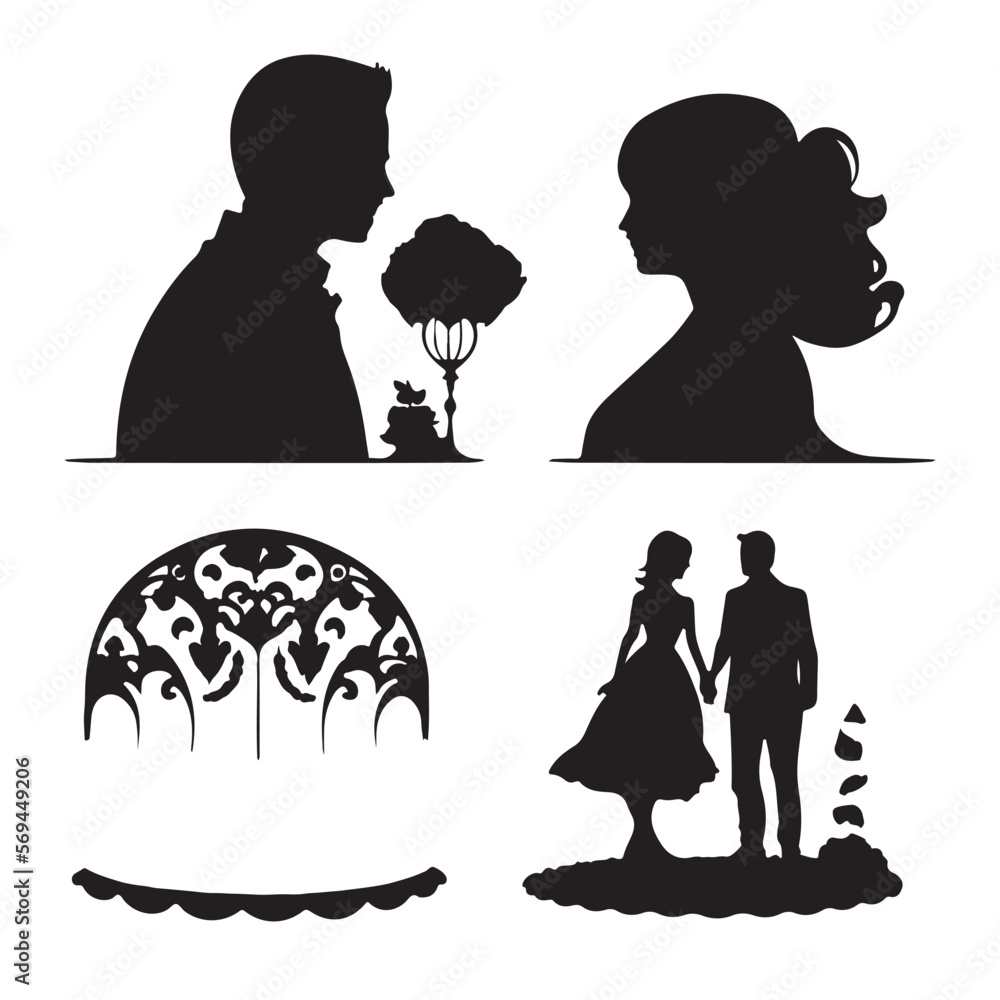 Vector set of cute couple love silhouette isolate white background ...