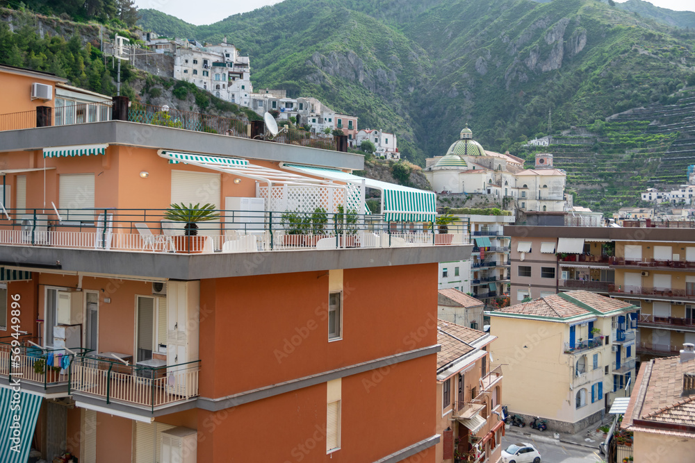 Colorful buildings from the town of Maiori, a Commune on the Amalfi Coast, Italy
