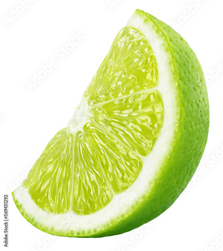 Fotografia Ripe slice of green lime citrus fruit stand isolated on transparent background