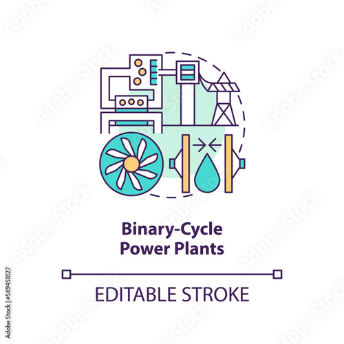 Binary-cycle power plants concept icon. Heat exchanger. Geothermal power station abstract idea thin line illustration. Isolated outline drawing. Editable stroke. Arial, Myriad Pro-Bold fonts used