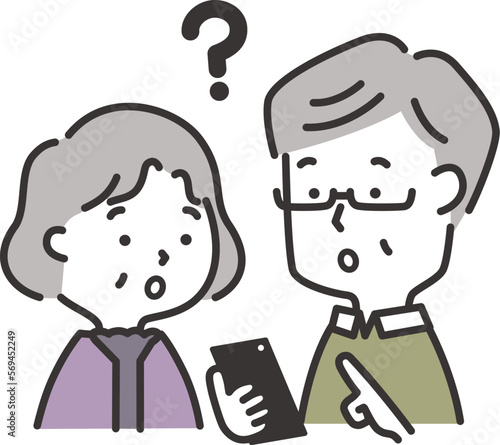 スマホでわからないことがある高齢夫婦のイラスト