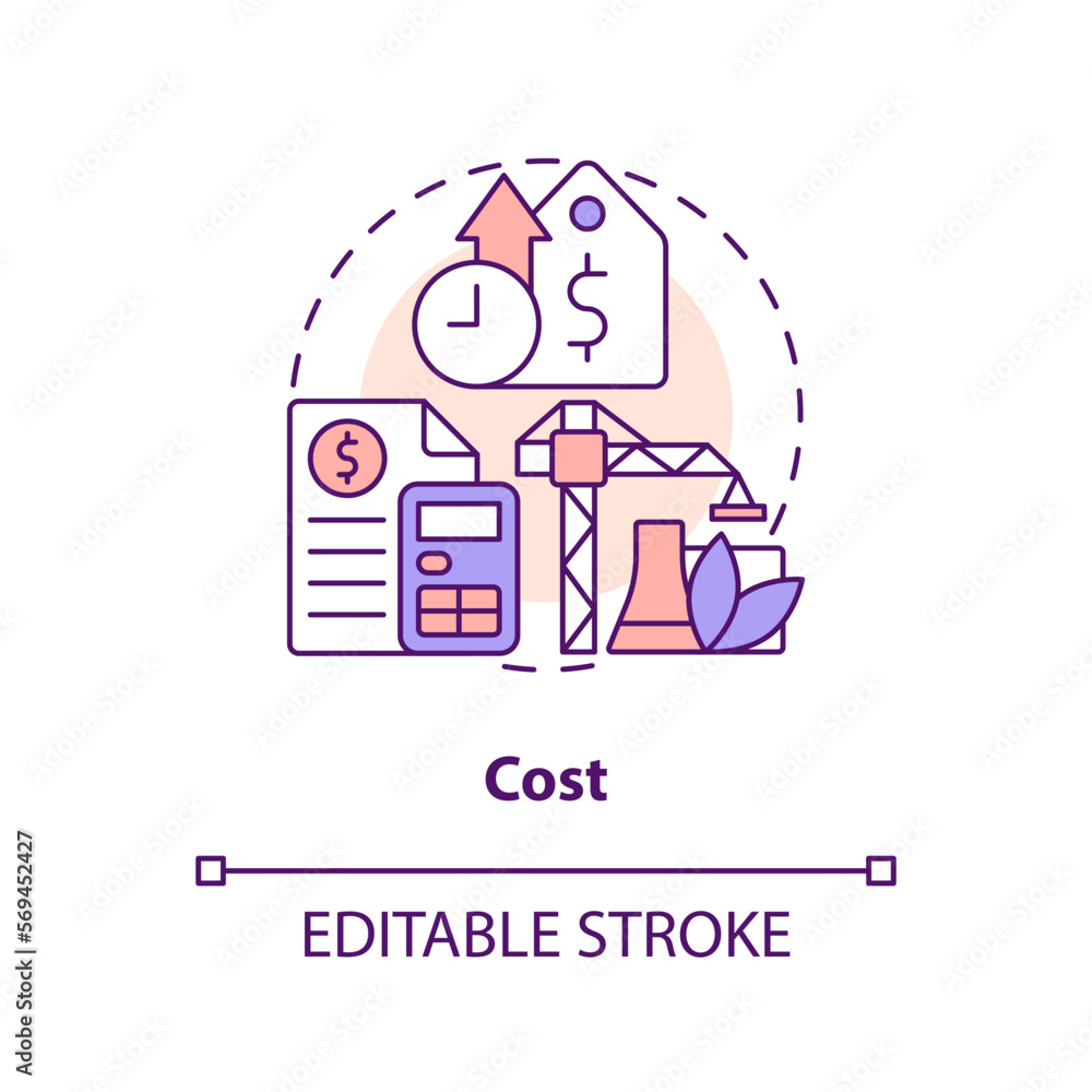 Obraz premium Cost concept icon. Expensive technologies. Geothermal energy disadvantage abstract idea thin line illustration. Isolated outline drawing. Editable stroke. Arial, Myriad Pro-Bold fonts used